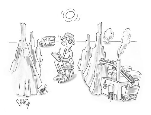 Naturalist discovers biomass fuel plant in anthill.