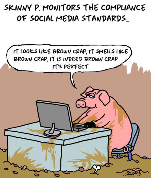 Skinny P. monitors the compliance of social media standards.