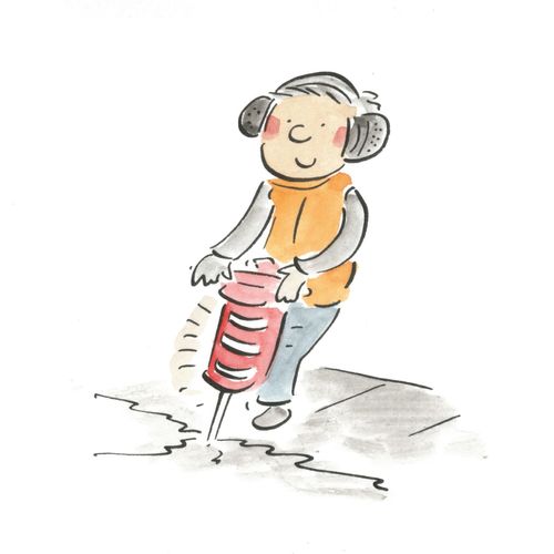 Drilling the pavement.
