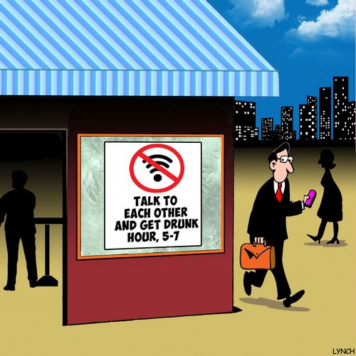 No wifi. Talk to each other and get drunk hour, 5-7.