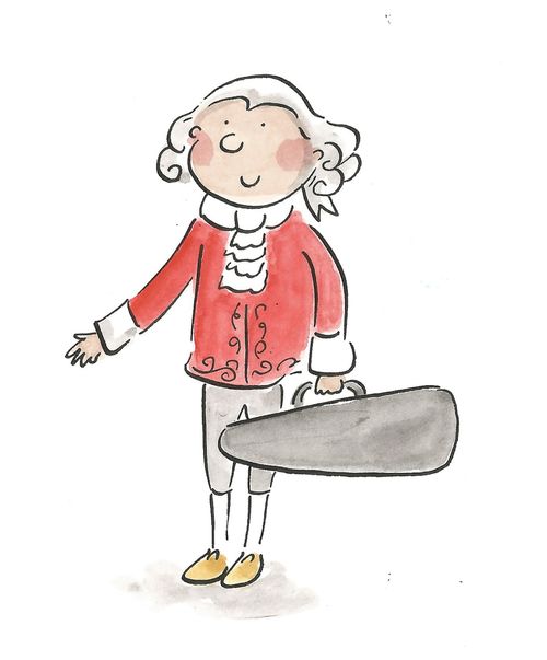 Mozart with a violin case.