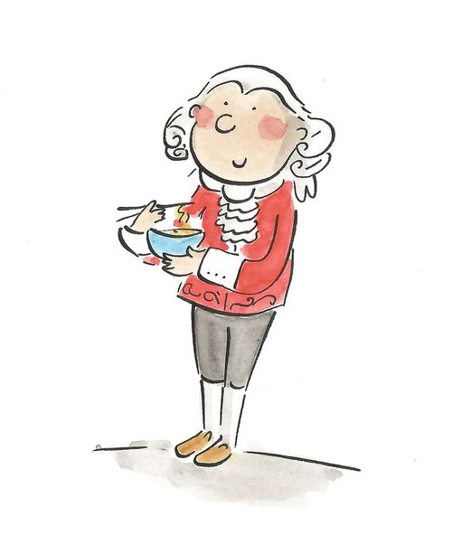 Mozart eating noodles.