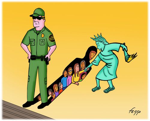 The Statue of Liberty rescues people stuck in the shadow of the deportation force.