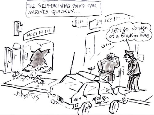 The self-driving police car arrives quickly...