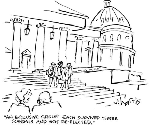 "An exclusive group. Each survived three scandals and was re-elected."