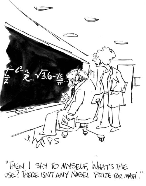 "Then I say to myself, 'What's the use? There isn't any Nobel Prize for math.'"