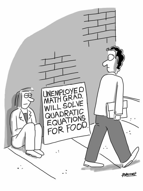 'Unemployed math grad. Will solve quadratic equations for food."