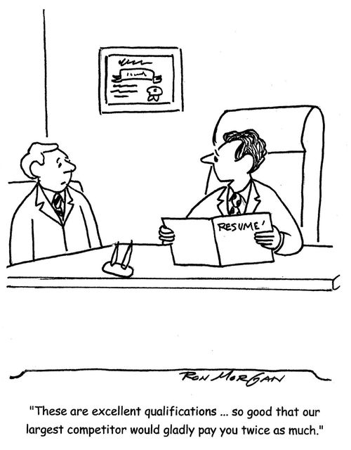 "These are excellent qualifications... so good that our largest competitor would gladly pay you twice as much."