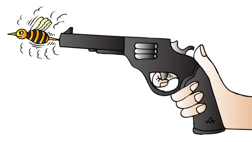 A bee is fired from a gun.