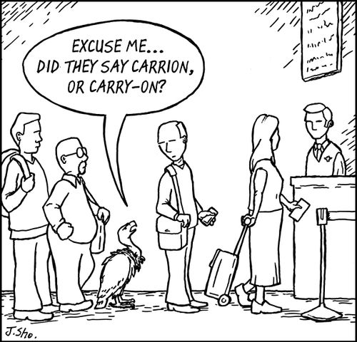 "Excuse me... Did they say carrion, or carry-on?"