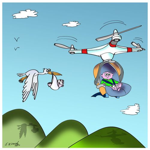Drone Delivering A Baby In A Car Seat