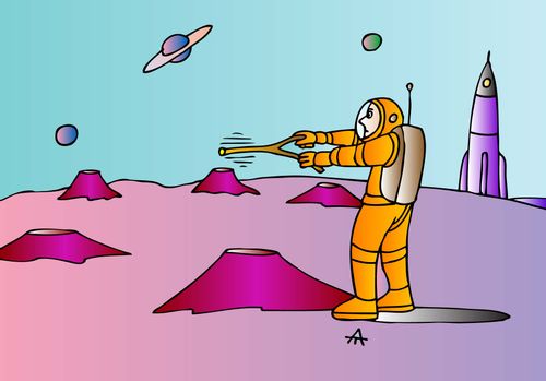 An astronaut dowses on the moon.