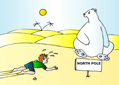 A man goes through a barren desert only to find he's lost at North Pole.