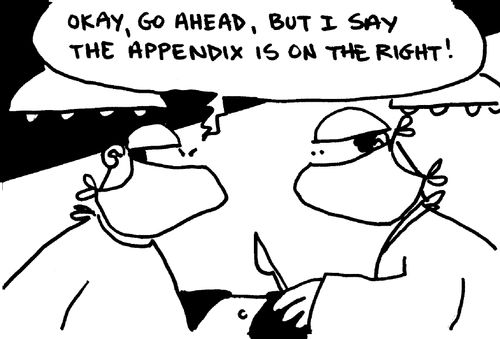 "Okay go ahead, but I say the appendix is on the right."