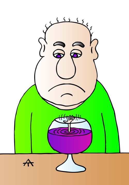 A man watches someone drown in his wineglass.
