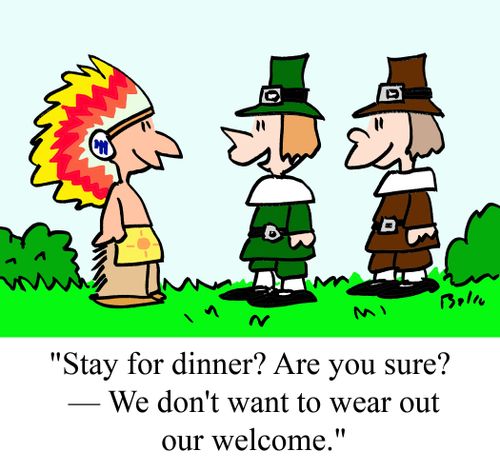 'Stay for dinner? Are you sure? - We don't want to wear out our welcome.'