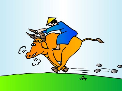 A man rides a bull.