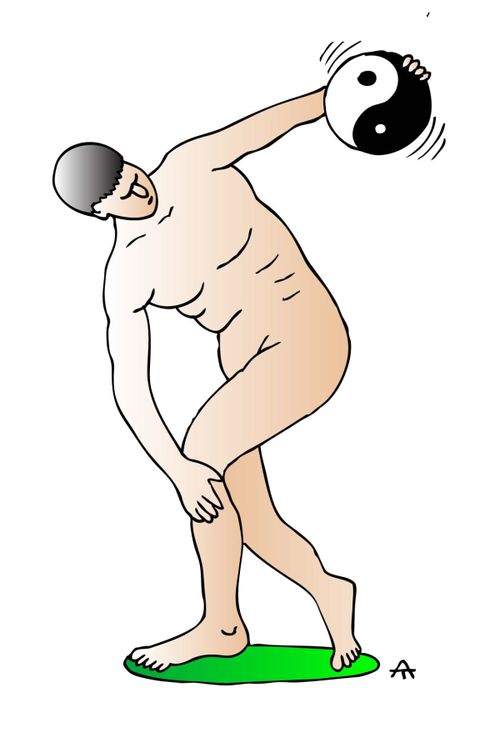 A sportsman throws the yin and yang symbol.