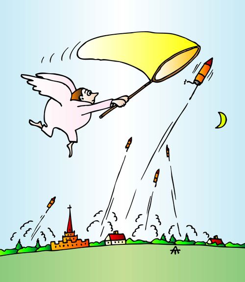 An angel attempts to collect fireworks.
