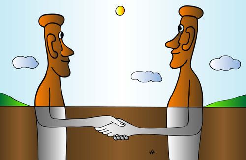 Easter Island moai shake hands below the surface.