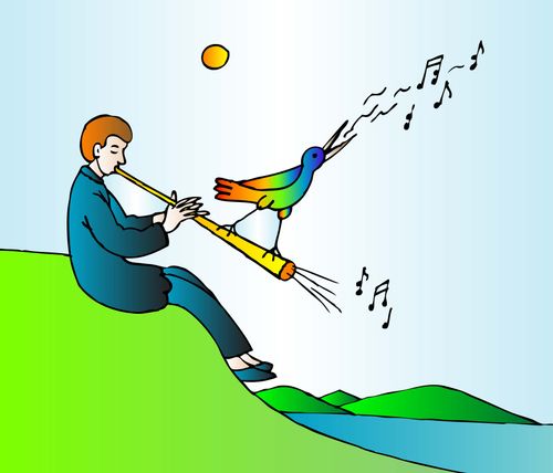 A bird tweets along with a musician.