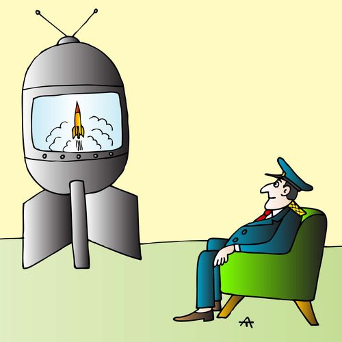 A military general watches TV on a bomb.