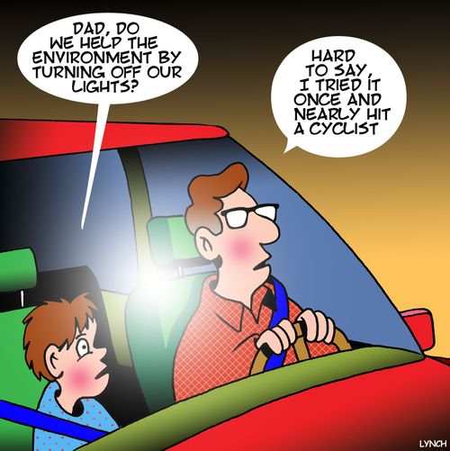 "Dad, do we help the environment by turning off our lights?"