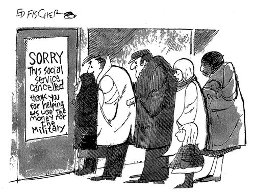 'Sorry. This social service cancelled. Thank you for helping us use the money for the military.'