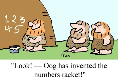 'Look! - Oog has invented the numbers racket!'