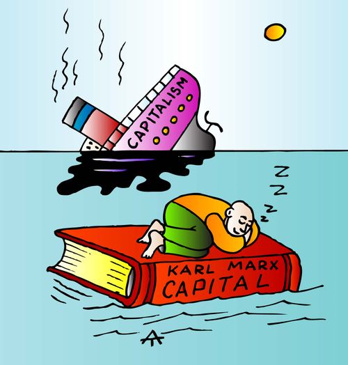 Capitalism sinks while Karl Marx's Capital stays afloat.