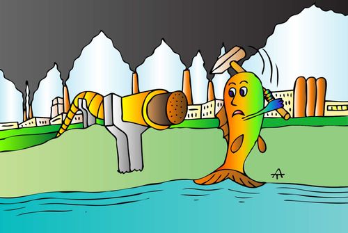 A fish works to plug up factory waste.
