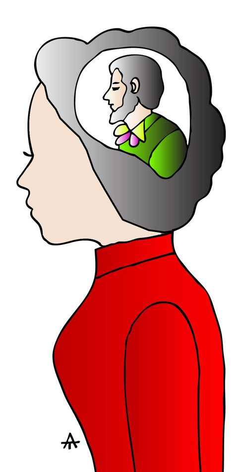 A woman imagines growing a beard.