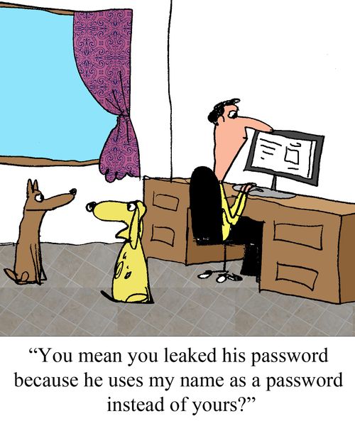 "You mean you leaked his password because he uses my name as his password instead of yours?"