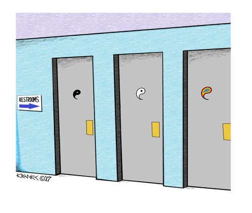 Yin Yang bathrooms.
