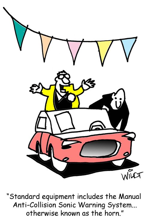 "Standard equipment includes the Manual Anti-Collision Sonic Warning System...otherwise known as the horn."