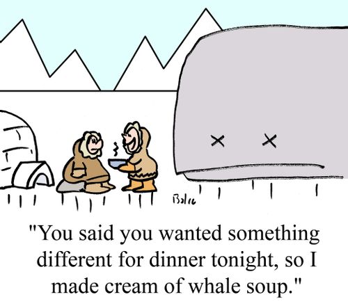 "You said you wanted something different for dinner, so I made cream of whale soup."