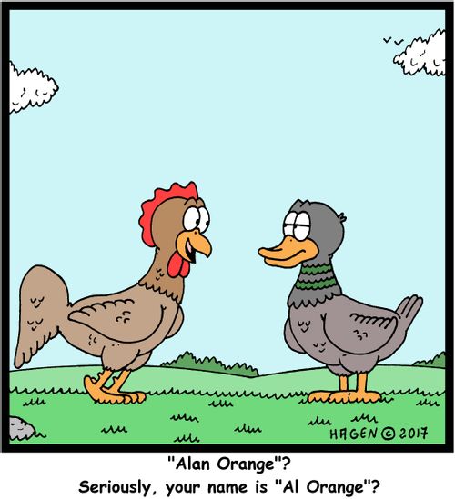 "Alan Orange"? Seriously, your name is "Al Orange"?