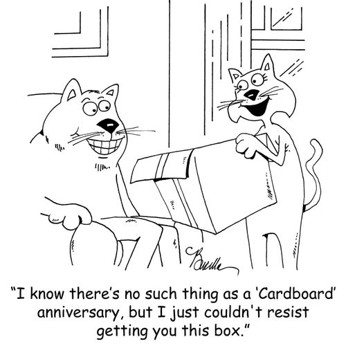 "I know there's no such thing as a 'Cardboard' anniversary, but I just couldn't resist getting you this box."