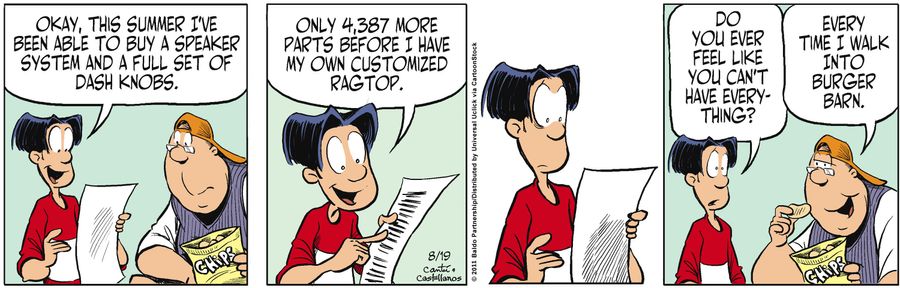 "Okay, this summer I've been able to buy a speaker system and a full set of dash knobs. Only 4,387 more parts before I have my own customized ragtop."