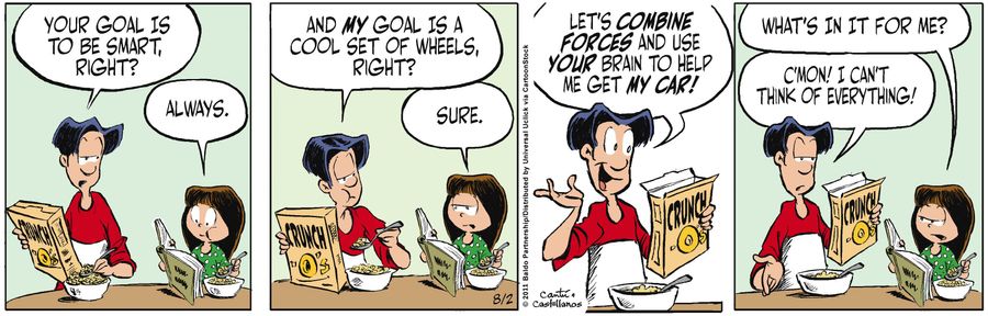"Let's combine forces and use your brain to help me get my car!"