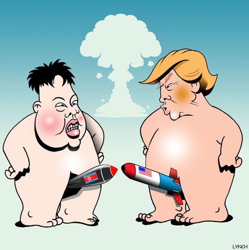 Trump and Kim Jong-un compare the size of their missiles.