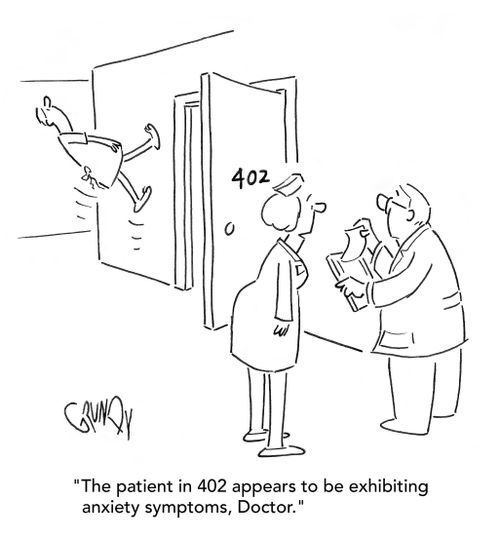 "The patient in 402 appears to be exhibiting anxiety symptoms, Doctor."