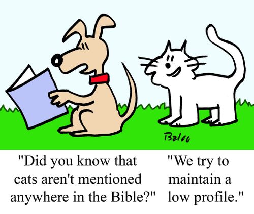 "Did you know that cats aren't mentioned anywhere in the Bible?"