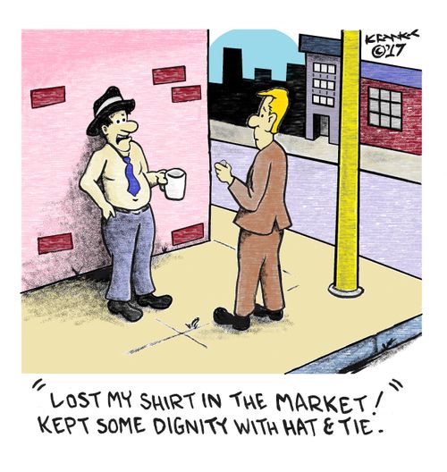 'Lost my shirt in the market ! Kept some dignity with hat & tie.'