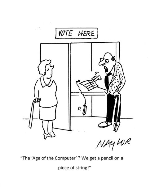 "The 'Age of the Computer'? We get a pencil on a piece of string!"