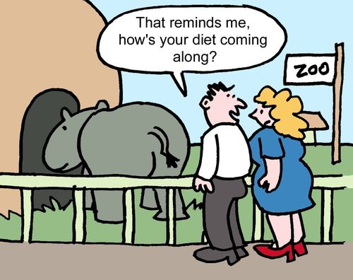 "That reminds me, how's your diet coming along?"