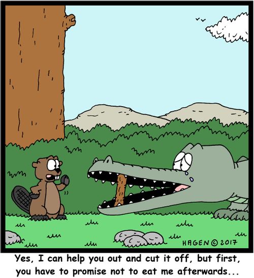 "Yes, I can help you out and cut if off, but first, you have to promise not to eat me afterwards..."
