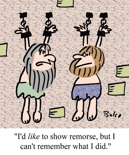 "I'd like to show remorse, but I can't remember what I did."