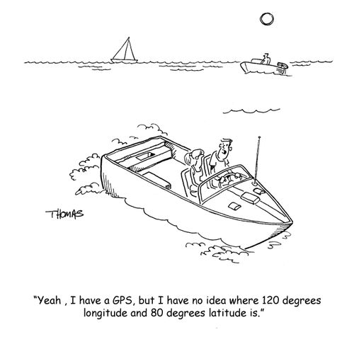 "Yeah, I have a GPS, but I have no idea where 120 degrees longitude and 80 degrees latitude is."