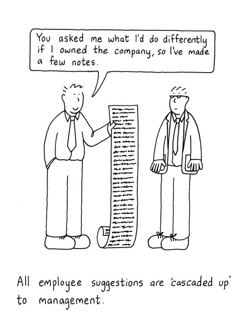 All employee suggestions are 'cascaded up' to management.